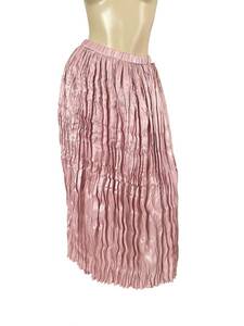 ピンク系　光沢　プリーツロングスカート　サイズ：FREE　未使用