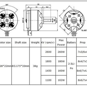 Dys D2822 1450KV ブラシレス モーター 飛行機 マルチコプター 用の画像2