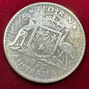 イギリス 硬貨 古銭 ジョージ六世 1937年 イギリス領 オーストラリア国章 カンガルー エミュー 1フロリン コイン 銀貨 外国古銭 海外硬貨 