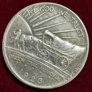 アメリカ 硬貨 古銭 ネイティブ アメリカン 1926年 オレゴン州遷移記念 荷馬車 米国の地図 大陸横断 コイン 銀貨 外国古銭 海外硬貨 