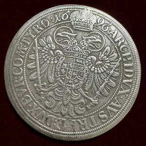 神聖ローマ帝国 レオポルド 1 世 硬貨 古銭 1696年 オーストリア大公 双頭の帝国ワシ 剣 笏 クラウン コイン 銀貨 外国古銭 海外硬貨