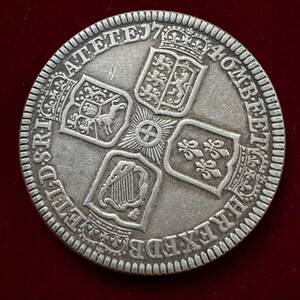 イギリス 硬貨 古銭 ジョージ二世 クラウン イングランド スコットランド アイルランド 紋章 国花 コイン 銀貨 外国古銭 海外硬貨