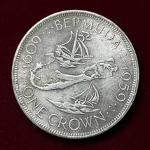 イギリス バミューダ諸島 硬貨 古銭 1959年 エリザベス2世女王 植民地設立350周年記念 記念幣 コイン 銀貨 外国古銭 海外硬貨 _画像1