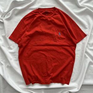 古着 POLO RALPH LAUREN 半袖 Tシャツ Sサイズ クルーネック ポケットTシャツ 綿 コットン 赤 レッド 送料込