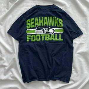 半袖Tシャツ NFL SEAHAWKS プリントTシャツ ネイビー 古着 ホンジュラス製 Lサイズ 送料込 コットン 綿