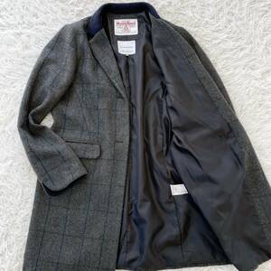 希少Lサイズ ハリスツイード Harris Tweed セブンデイズサンデー チェスターコート チェック グレー ウール 切替 アウター メンズ ツイード