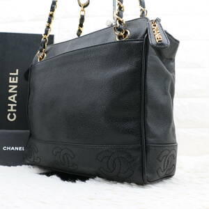 シャネル CHANEL トリプルココマーク キャビアスキン チェーン ショルダーバッグ トートバッグ ブラック 黒 肩掛け シリアルシール有