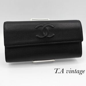 美品！CHANEL シャネル　キャビアスキン　ココマーク　長財布　ブラック