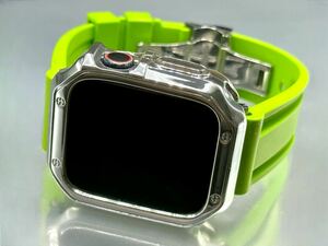 ライムグリーン シルバー アップルウォッチバンド ラバーベルト Apple Watch カバー　ケース メンズ レディース 38mm40mm41mm42mm44mm45mm