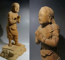 時代市場■不動明王眷属■八大童子 楠一木彫矜羯羅童子像 全高55cm■仏像・仏教美術_画像1