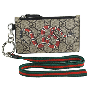 グッチ GUCCI コインケース カードケース ネックストラップ 523903 GGスプリーム レザー キングスネーク ID カードホルダー 財布 新品同様