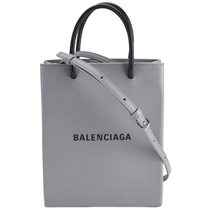 バレンシアガ BALENCIAGA ラージ ショッピング バッグ 693805 2way ショルダー ハンドバッグ レザー グレー 斜め掛け ミニトート 新品同様の画像1