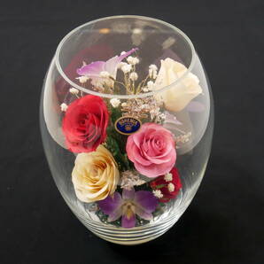 ▲(R603-H44) BOHEMIA ボヘミアガラス プリザーブドフラワー 薔薇 バラ ボトルフラワーの画像1
