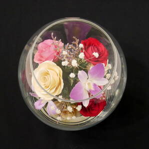 ▲(R603-H43) BOHEMIA ボヘミアガラス プリザーブドフラワー 薔薇 バラ ボトルフラワーの画像3