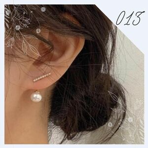 No.013 ラインストーン×パールキャッチピアス ゴールド 金 S925