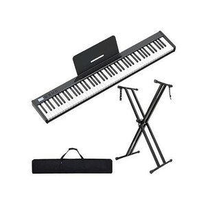 1円スタート 訳有 ニコマク NikoMaku 電子ピアノ 88鍵盤 SWAN-S MIDI対応 コンパクト 軽量 ステレオスピーカ 充電型 ブラック D01585