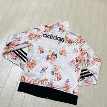 3893☆ adidas アディダス トップス ジャージ トラックトップス フルジップ レディース S ホワイト 花柄_画像2