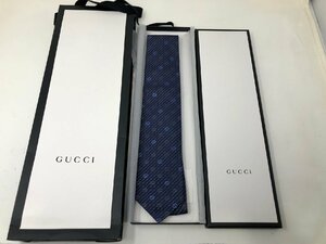 ◆グッチ GUCCI 319922 4B002 4061 GGパターン ネクタイ 紺 箱付き 中古◆11992★