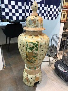 ◆栄盛窯 瀧山作 作 飾壺 全高約119cm 鶴 花鳥図 花瓶 大瓶 中古 【直接引取限定!!長野県諏訪市】◆7865