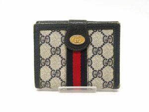 ■hakt1395-11 502 GUCCI グッチ GGスプリーム シェリーライン オールドグッチ 三つ折り 財布 ネイビー系