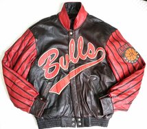 幻の逸品！JEFF HAMILTON シカゴブルズ USA製 BULLS メンズ レザー リバーシブル スタジャン レザー ブルゾン メンズ L_画像2