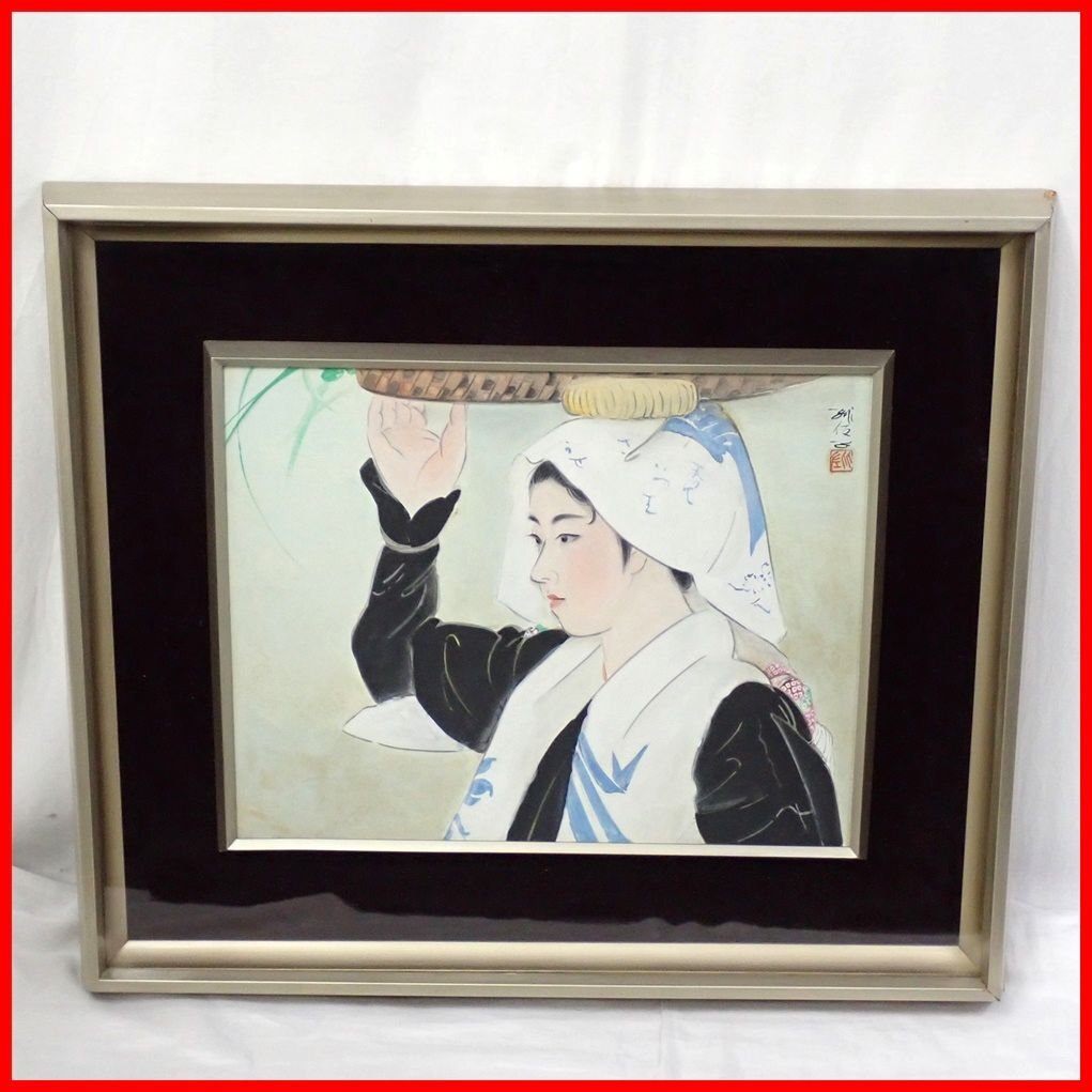 □Hisako Kajiwara Ohara Woman Framed item/No. 6/Female painter/Handwriting/150, 000 yen at purchase/Painting/Transparent Japanese girl painting/Figure painting/Artwork&1956600002, painting, Japanese painting, person, Bodhisattva