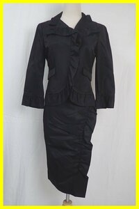 * unused NOVESPAZIO/ Novesrazio frill setup /7 minute sleeve jacket + knees under height skirt 38/S corresponding / black / suit &1948700037