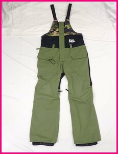 ☆1円 686/シックスエイトシックス SIX HAMMER スノーボード用 ビブパンツ メンズM/カーキグリーン×ブラック/スノボウェア&1947000284