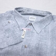 ★ARMANI COLLEZIONI/アルマーニコレツィオーニ 長袖リネンシャツ メンズL/ライトブルー×ネイビー系/麻100%&1283000095_画像3