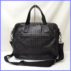 ★BOTTEGA VENETA/ボッテガヴェネタ イントレチャート 2wayビジネスバッグ ブラック/レザー/ショルダーベルト付/ブリーフケース&0083500011