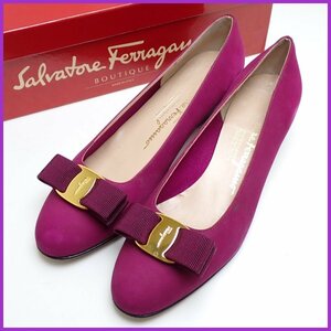 ★Salvatore Ferragamo/フェラガモ ヴァラリボン パンプス 5.5C/23cm相当/パープル/スエード/ヒール高約3cm/外箱付き&1201700332