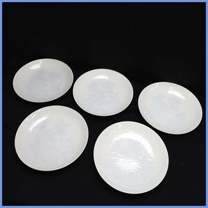 * Inoue . two white porcelain flower carving writing circle plate 5 sheets approximately 24cm/ ceramics and porcelain / roasting thing / ceramic art / author thing &1907600268