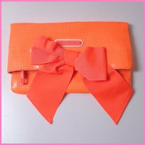 * unused JUICY COUTURE/ Juicy Couture clutch bag / neon orange / spangled / ribbon / tag attaching &1201700346