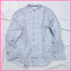 ★ARMANI COLLEZIONI/アルマーニコレツィオーニ 長袖リネンシャツ メンズL/ライトブルー×ネイビー系/麻100%&1283000095