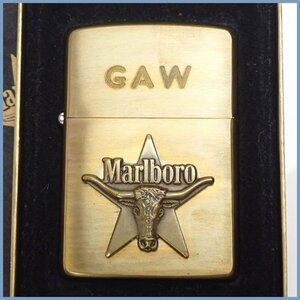 ★1円 未着火品 Zippo/ジッポー マルボロ ロングホーン スター オイルライター/アンティークゴールド/1991年製/GAW/箱付き&1844600017