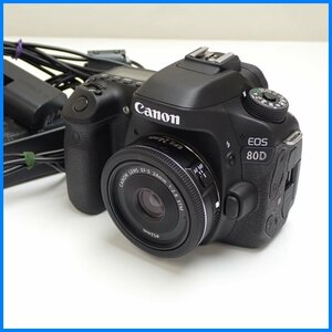 □Canon/キャノン EOS 80D デジタル一眼カメラ ボディ + 交換レンズ EF-S24mm F2.8 STM/約2420万画素/DCカプラー他付属&1223100179