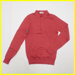 ★美品 JOHN SMEDLEY/ジョンスメドレー 長袖ポロシャツ メンズS/レッド/コットン100%/イギリス製&1674400086