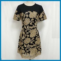 ★TADASHI SHOJI/タダシショージ 半袖レースワンピース 4/M相当/膝上丈/ブラック×ゴールド&0216600068_画像1