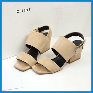 ★CELINE/セリーヌ ストラップサンダル 36.5/23cm相当/ベージュ/スエード/ヒール高約7.3cm/外箱付き&0216600073