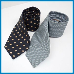 * часть прекрасный товар HERMES/ Hermes шелк галстук 2 шт. комплект / черный Panda рисунок / серый оттенок голубого / мужской одежда оборудование мелкие вещи / Франция производства &1949500120