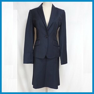 *INDIVI/ Indivi skirt suit 40/M corresponding / knees height / dark navy / stripe pattern / wool .&0128700111