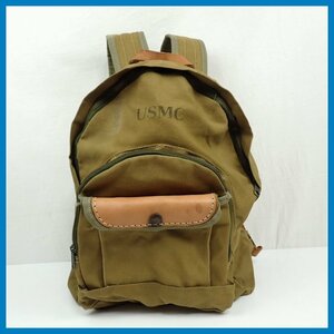 ★アメリカ軍 USMC リュックサック/ブラウンカーキ/キャンバス×レザー/A4対応/ミリタリー&1626500080