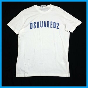 ★Dsquared2/ディースクエアード 半袖Tシャツ メンズL/オフホワイト/ロゴプリント/コットン100％/クルーネック&1971200004