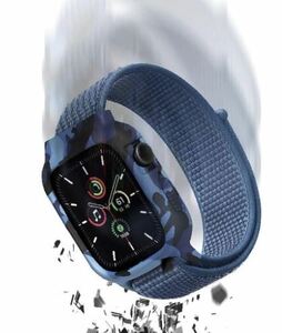 Apple Watch ケース バンド 迷彩 一体型 ナイロンめいさい AppleWatch 38/40 アップルウォッチバンド 青