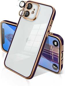 iphone 11 ケース クリア メッキ加工 カバー 透明な背面 一体型 レンズ保護 耐衝撃 スマホケース アイホン 11 ケース(パープル)