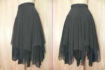 3-41☆ZELKOVA*黒地に白のドット柄シフォン*フレアスカート/M/W37~33.L68☆_画像2