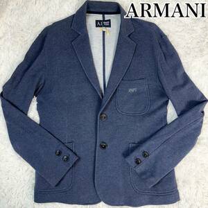 希少XXL ストレッチ素材 アルマーニジーンズ ARMANI デニム調 濃紺 テーラードジャケット コットン メンズ ロゴ刺 大きいサイズ 紳士服