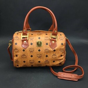 ER0229-2-3 MCM ハンドバッグ ミニボストン エムシーエム ロゴグラム ブラウン キャメル 2WAY 17×25×15㎝ 80サイズ