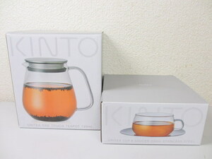 ☆新品未使用 KINTO/キントー UNITEA ワンタッチティーポット 720ml + UNITEA カップ&ソサー ステンレス 230ml セット (A032507)