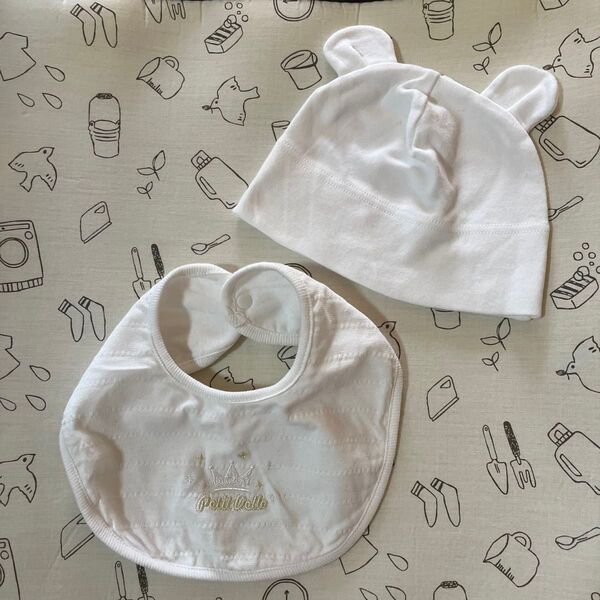ベビー 帽子 スタイ セット 白 クマ 新生児